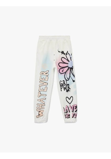 Koton Şardonlu Beli Lastikli Baskılı Jogger Ekru Kız Çocuk Eşofman Altı 6wkg40049ak Ekru