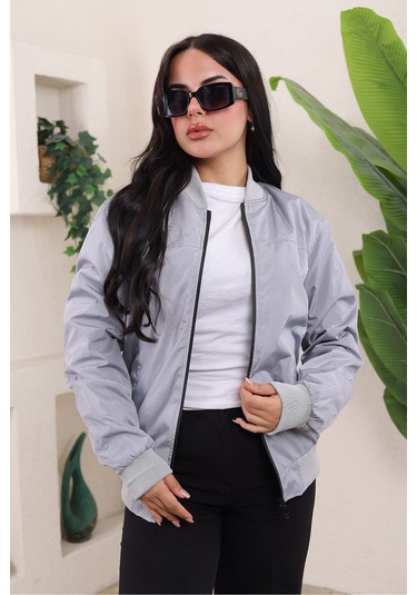 Bomber Kolej Su Geçirmez Ceket Açık Gri Bndk