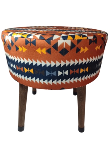 Ustaagac Puf Koltuk Bench Tabure Anadolu Kilim Al- Ahşap Ayaklı Altın - Turuncu