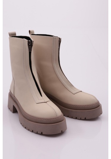 Dgn 21542-22K Kalın Taban Fermuarlı Kadın Bot 21542-2-R2278 Bej