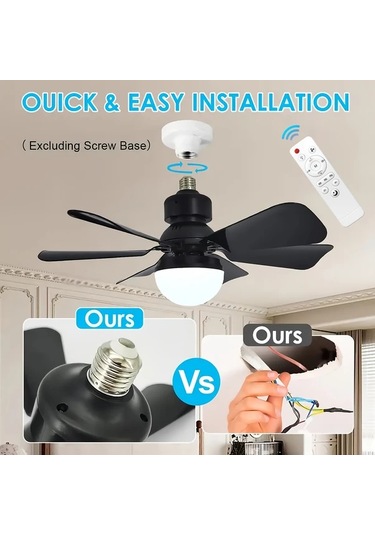 Xuweiwei 20.5 İnç Siyah Akıllı Led Tavan Fanı Işığı 52.07 41.91 Cm Uzaktan Kumandalı 3 Renk Sıcaklık Sessiz Çalışma Modern Tasarım E26 E27 Soket