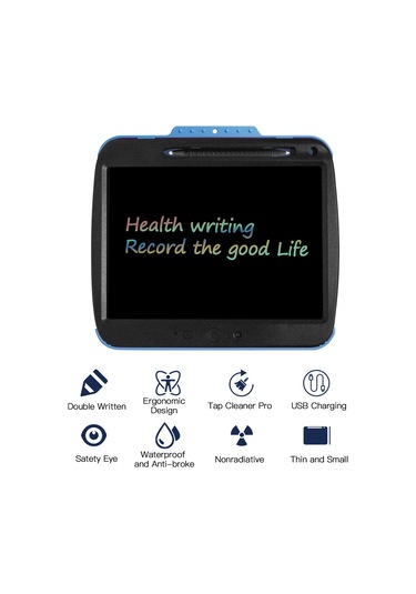 Xindoker 9 İnç Usb Şarjlı Çocuk Lcd Tahtası - Göz Koruyucu, Tek Tuş Silme, Kilit Fonksiyonu, Su Geçirmez, Çarpıtkor + 4 Adet Nakış Kağıdı Mavi