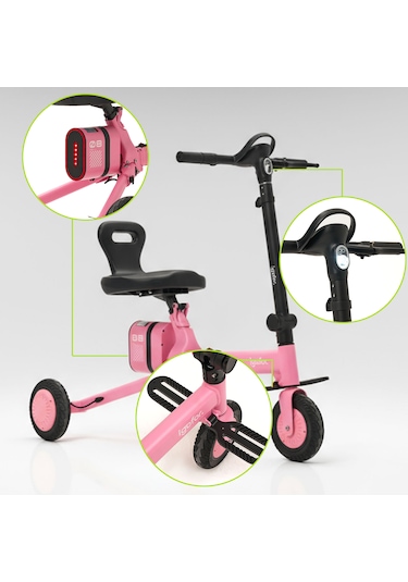 İgofor 3 Tekerlekli Katlanabilir Elektrikli Oturulabilir Scooter Pembe