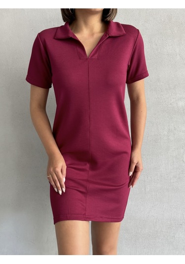 Kadın Polo Yaka Soft Touch Elbise Bordo