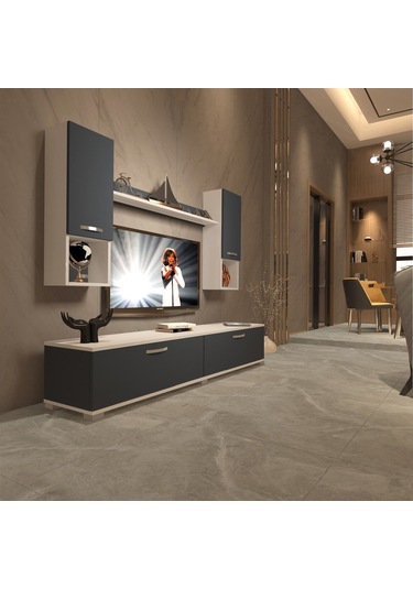 Decoraktiv Eko 5da Mdf Std Tv Ünitesi Tv Sehpası Beyaz - Antrasit