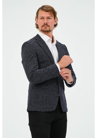Bonesti Erkek Slim Fit Blazer Ceket Lacivert Desenli