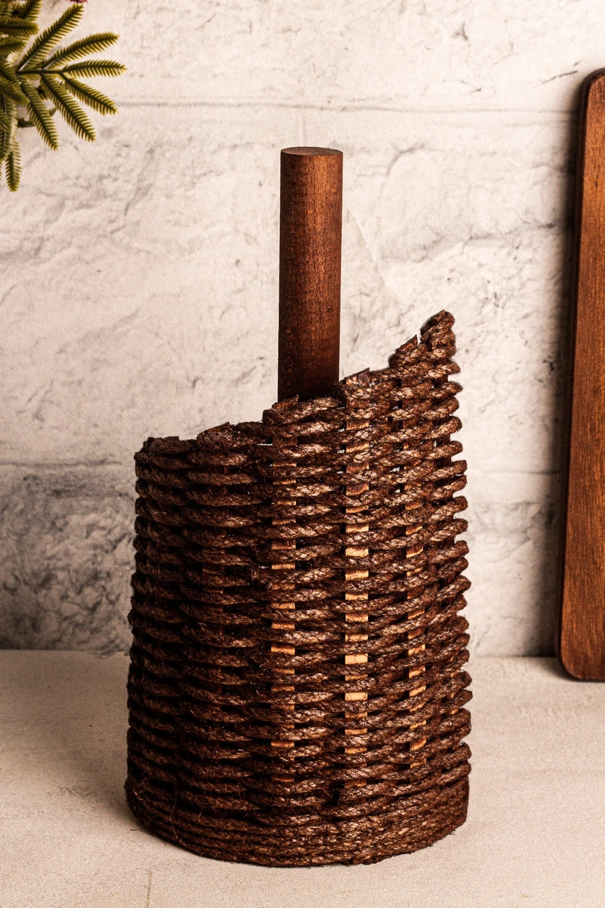 Snippy Haserya - Ahşap Kağıt Havluluk Masaüstü Rulo Kağıt Havluluk Dik Peçetelik Kahverengi