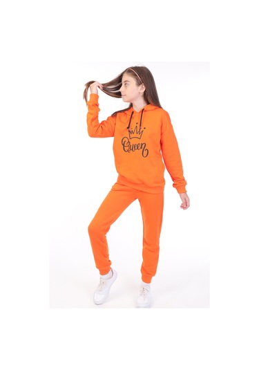 Toontoy Kız Çocuk Baskılı Eşofman Takım Turuncu