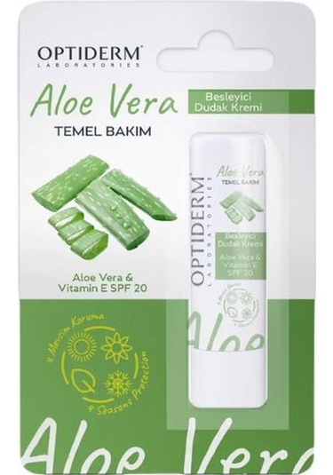 Optiderm SPF20+ Aloe Vera & Vitamin E İçerikli Besleyici Dudak Bakım Kremi