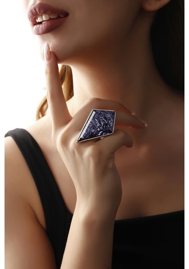 Matya Antik Gümüş Kaplama Ayarlanabilir Mor Taşlı Yüzük Antik Gümüş