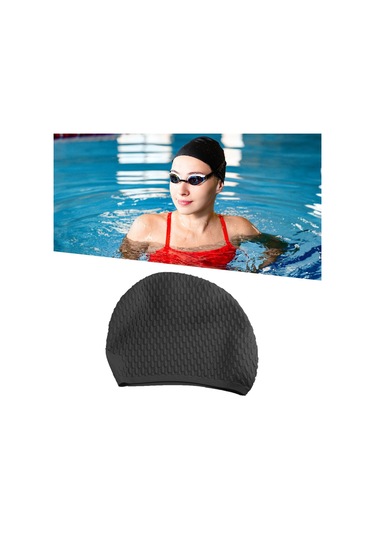 Suntek Silikon Yüzme Bonesi Saf Renk Kadın Erkek Kız Uzun Siyah