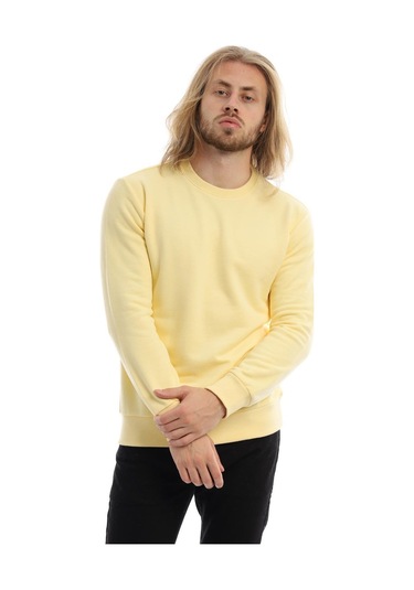 Erkek Bisiklet Yaka 3 İplik Sweat Sarı
