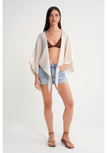 4723 Kadın Önü Bağlamalı Bolero Bluz Naturel Naturel