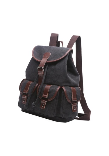 Suntek Kanvas Sırt Çantası Okul Yürüyüş Satchel Çanta Siyah