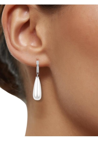 Şık Ve Zarif 925 Ayar Uzun Drop İnci Taşlı Gümüş Küpe