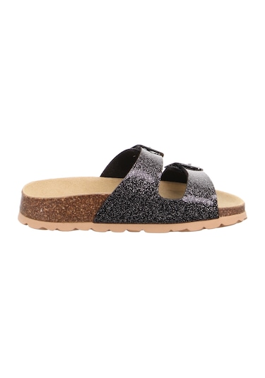 Superfit Kadın Mantar Tabanlı Siyah Simli Terlik 800111-0100 Siyah