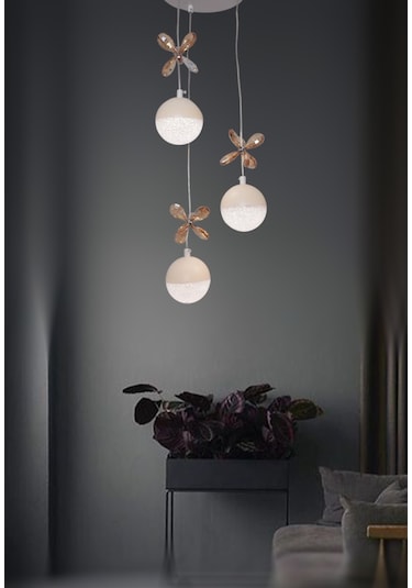 Tt Aydınlatma Kelebektoplu Model Matbeyaz 3 Lü 3 Renkli Led Avize Beyaz