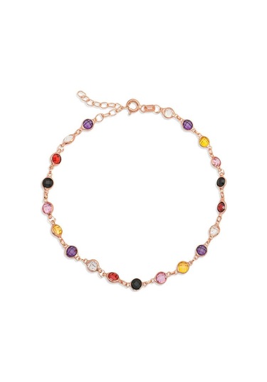 Gümüş Rose Renkli Taşlı Kadın Halhal Çok Renkli