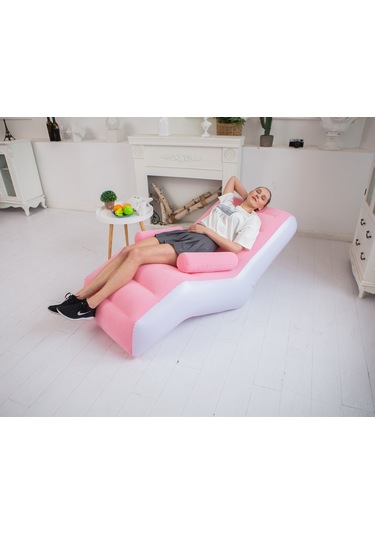 Snapbuy Şişme Tekli Koltuk, Kalın Pvc Kadife Yüzey, Katlanabilir Pembe