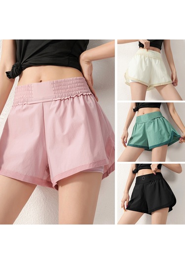 Teltree Kadınlar İçin Yüksek Bel Yoga Şortu, Nylon-spandex, Hızlı Kuruyan, İki Katlı Tasarım, Soluk Yeşil, Rahat Ve Spor Stili Açık Yeşil