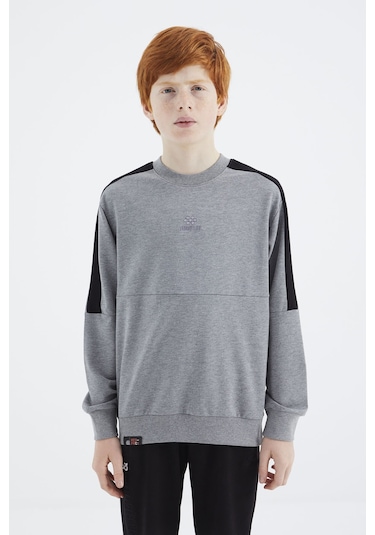 Tommy Life Gri Melanj Basic O Yaka Erkek Çocuk Sweatshirt - 11182 Gri Melanj