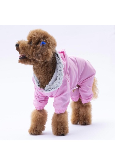 Pettrend Pembe Kürklü Tulum Yağmurluk Küçük Irk Yağmurluk Köpek Kıyafeti