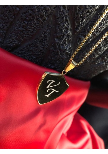 Vog Kişiye Özel Harf Isim Ve Figür Yazıla Bilen Kalkan Dizayn Şık Çelik Sarı Renk Kolye Sarı