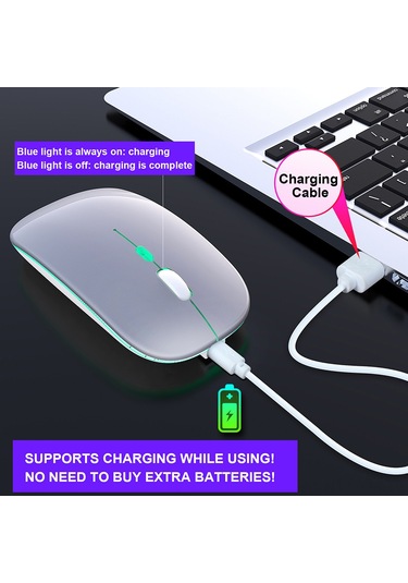 Ximistore9 M40 Gümüş 2.4g Kablosuz Fare, 3 Seviye Dpı Ayarı, Renkli Işıklandırma, 10m Mesafe, 500mah Şarj Edilebilir Pil, Ofis Ve Oyun İçin