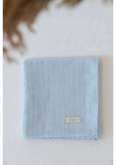 Organik Pamuk Çift Katlı Müslin Örtü Bebe Mavi 75x85 CM Bebe Mavi