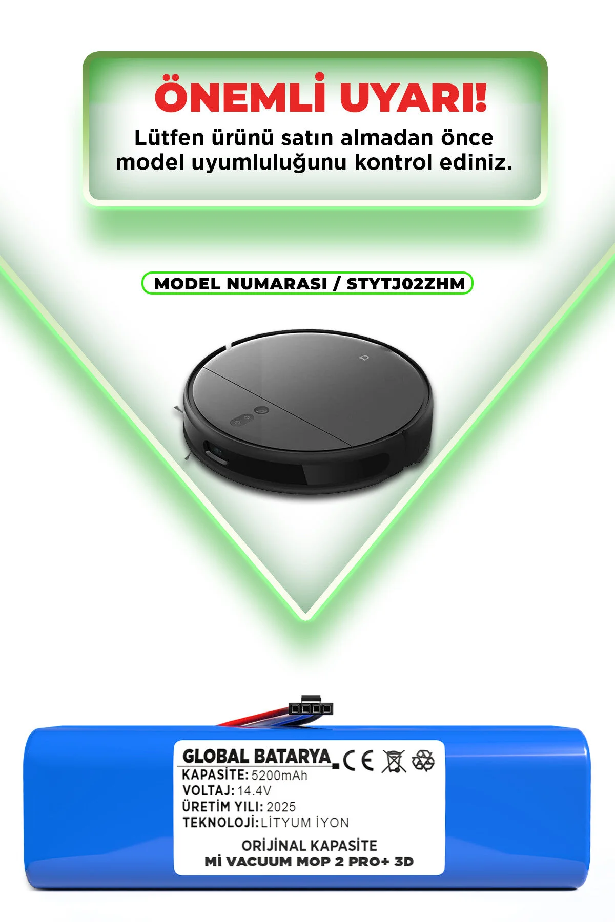 Xiaomi Mi Vacuum Mop 2 Pro Plus 3d Uyumlu Akıllı Robot Süpürge Batarya 14.4v 5200mah Pil