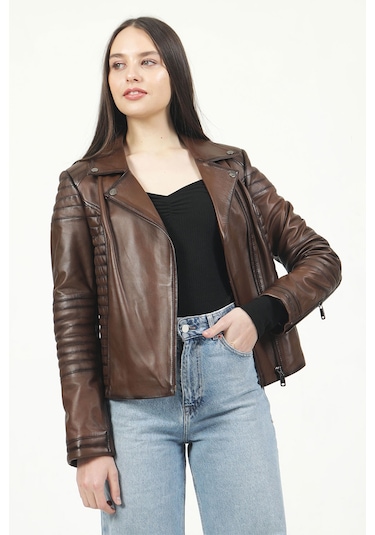 Dericlub Yb-2164 Gerçek Deri Kadın Mont Camel