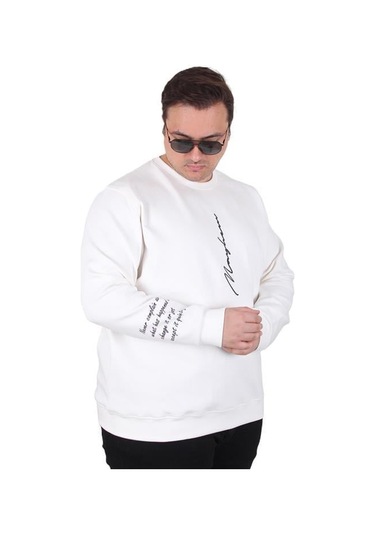 Starbattal Büyük Beden Bisiklet Yaka Sweat Double Face 25707 Ekru Ekru