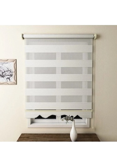 Kidmex Ekru Plisei Ithal Kumaş Zebra Stor Perde Etek Dilimli