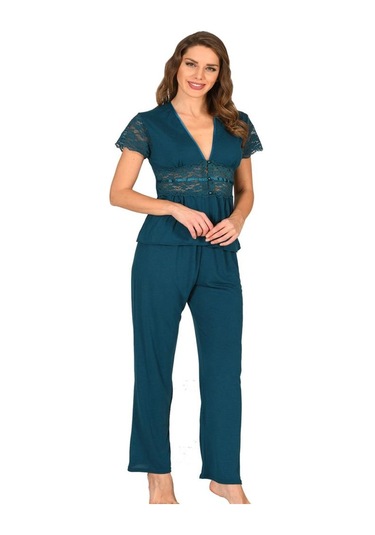 Sistina Bayan Petrol Yeşili Penye Kısa Kollu Pijama Takımı 1633 Petrol Yeşili