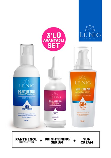 Le Nig Nemlendirici Vücut Losyonu 250 ML + Aydınlatıcı Serum 30 ML + Güneş Kremi SPF50+ 125 ML