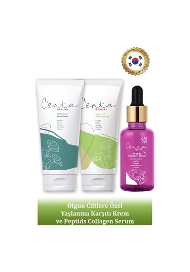 C'enta Beauty Olgun Ciltler için Gündüz Kremi 50 ML + Gece Kremi 50 ML + Peptids Collagen Serum 30 ML