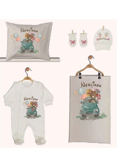 Pia Baby Gl 1935-02 İsme Özel Beşli Tulum Set Krem