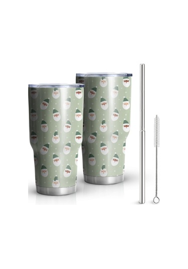 Noel Desenli 30oz Kahve Termosu, Çift Katlı Paslanmaz Çelik, Yeniden Kullanılabilir, Sızdırmaz Noel Baba Noel Yüzü