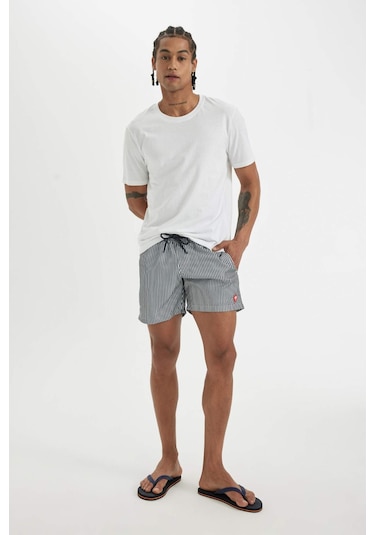 DeFacto Çizgili File Astarlı Kısa Boy Deniz Şortu U0024AZ24HSNV100