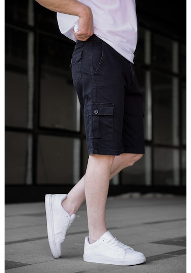 Siyah Renk Kargo Cepli Gabardin Erkek Şort-1800 Siyah