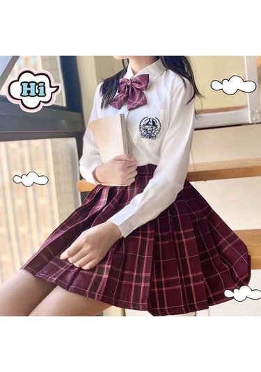 3 Adet Kadın Anime Okul Üniforması Seti Şarap Kırmızı Pilili Etekler Yaz Jk Gömlek Uzun Kollu Ceket Mini Ekose Etek Takım Elbise Şarap Kırmızısı&beyaz Bordo - Beyaz 3 Adet Kadın Anime Okul Üniforması Seti Şarap Kırmızı Pilili Etekler Yaz Jk Gömlek Uzun Kollu Ceket Mini Ekose Etek Takım Elbise Şarap Kırmızısı&beyaz Bordo - Beyaz