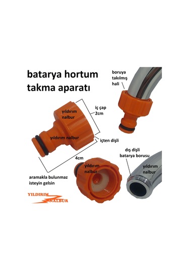 Batarya Hortum Bağlama Aparatı Plastik İçten Dişli Musluk Hortum