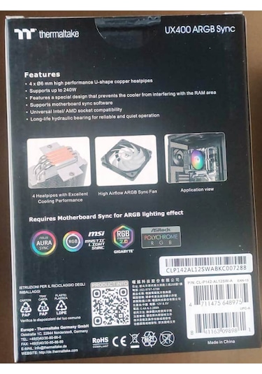 Thermaltake Ux400 Argb 120mm Kule Tipi İşlemci Soğutucu Siyah