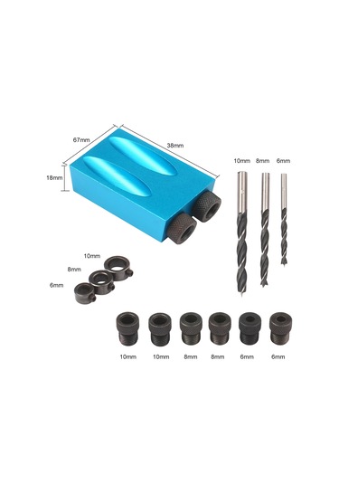 Maiyame 15 Parçalı Ahşap Delme Kiti - 8mm/10mm 15 Derece Açılı Matkap Kılavuzu Ve Delik Lokatörü