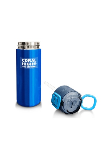 Coral High Kids Renkli Çizgili Desenli Pipetli Ve Direkt İçim Çelik Termos 500 Ml 31895 Mavi - Gri