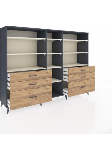 Hyperion Dolap 10 Raflı 6 Çekmeceli 220x44x163 Antrasit-aytaşı/ç Antrasit-aytaşı/çam