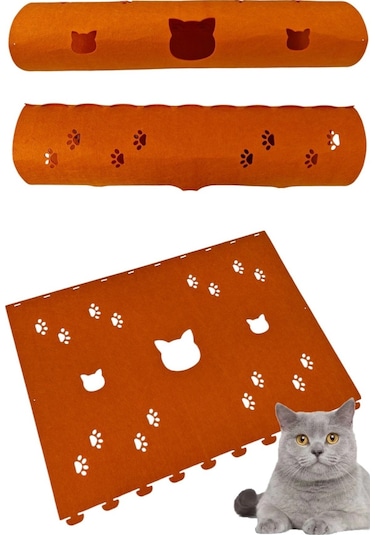 Kedi Oyuncağı Tüneli 1. Kalite 3mm Keçeden Geçmeli Kedi Ve Pati Figürlü 9 Renk A4