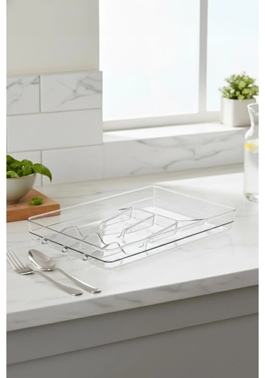 Şeffaf Akrilik Raf İçi Kaşıklık 26,5 34,5 4,5 Cm Çok Renkli