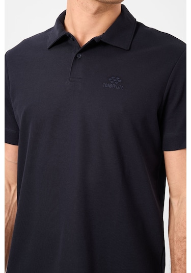 Tommy Life Lacivert Basic Logolu Standart Kalıp Triko Polo Yaka Erkek T-shirt - 87748 Lacivert