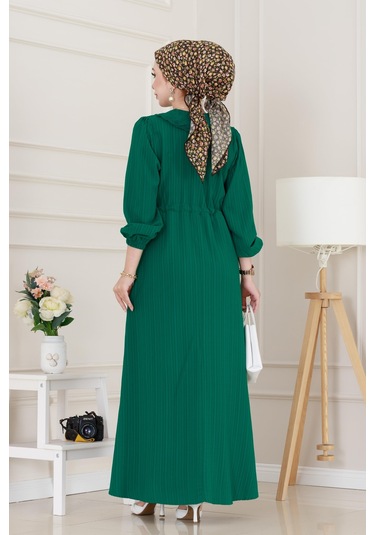 Yakası Güpür Nova Elbise-zümrüt Yeşili-5030 Zümrüt Yeşili